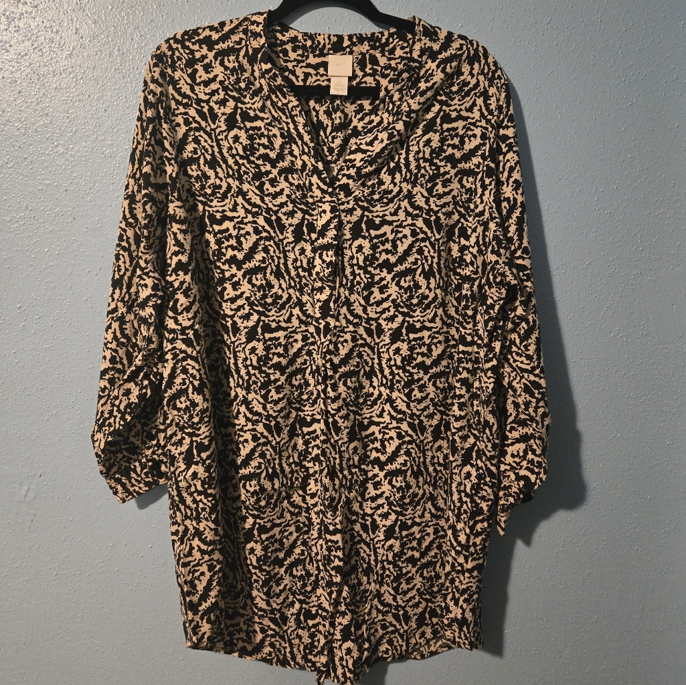 H&M Black and Cream Long Sleeve Blouse